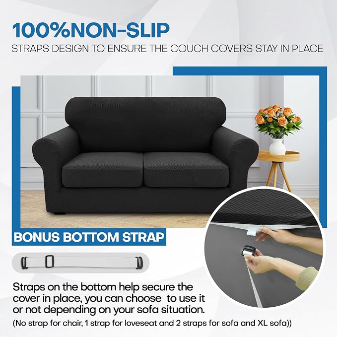XINEAGE 2026 New 2 Pieces Chair Covers with Arms Super Stretch Chair Slipcover for Living Room Pet Dog Universal Slip Cover Anti Slip Armchair Furniture Protector (Black), 31"-46"(1 Cushion) - Image 7