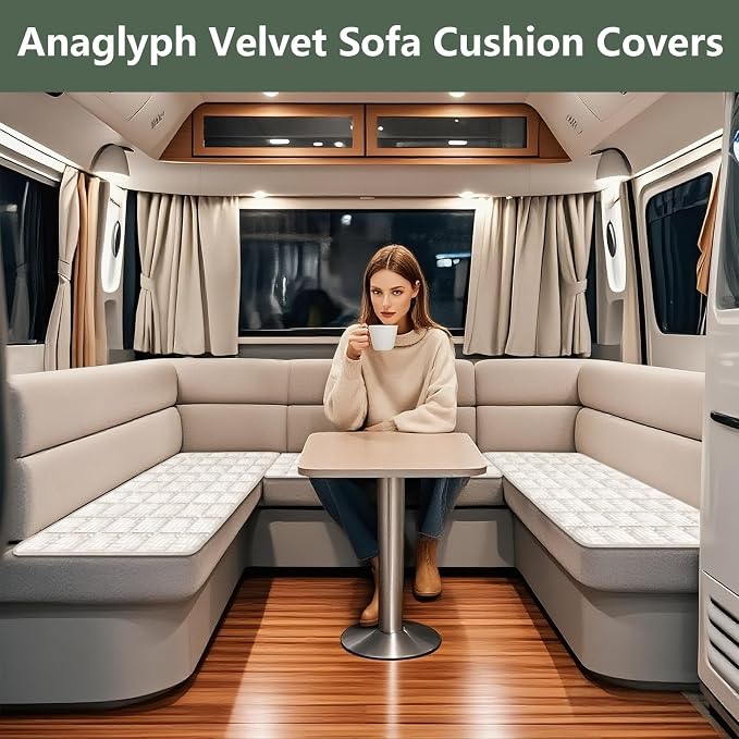 Paw Cart Couch Cover Caravan Quilted Sofa Topper Greek Key Pattern Washable Non Slip Soft Pet Protector for Any Type of Couch (Ivory,W 35“ x D 28” 1 Piece) - Image 2