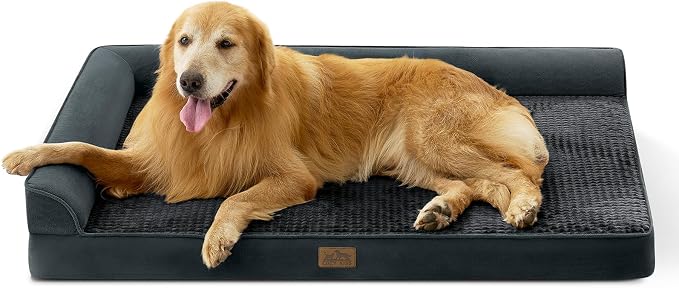 COZY KISS Orthopedic Dog Bed for Extra Large, XXL Dogs Bed, L Shaped Foam Anti-Slip Bottom Giant Pet Cat Sofa with Washable Cover, Suitable for Pet Up to 150 lbs, 48x35x8 inch, Black ﻿ by COZYKISS