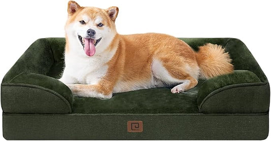 EHEYCIGA Orthopedic Dog Beds for Large Dogs, Waterproof Memory Foam Large Dog Bed with Sides, Non-Slip Bottom and Egg-Crate Foam Pet Couch Bed with Washable Removable Cover, Dark Green | Non-Slip Bottom and Egg-Crate Memory Foam XL Dog Couch Bed with W... by EHEYCIGA