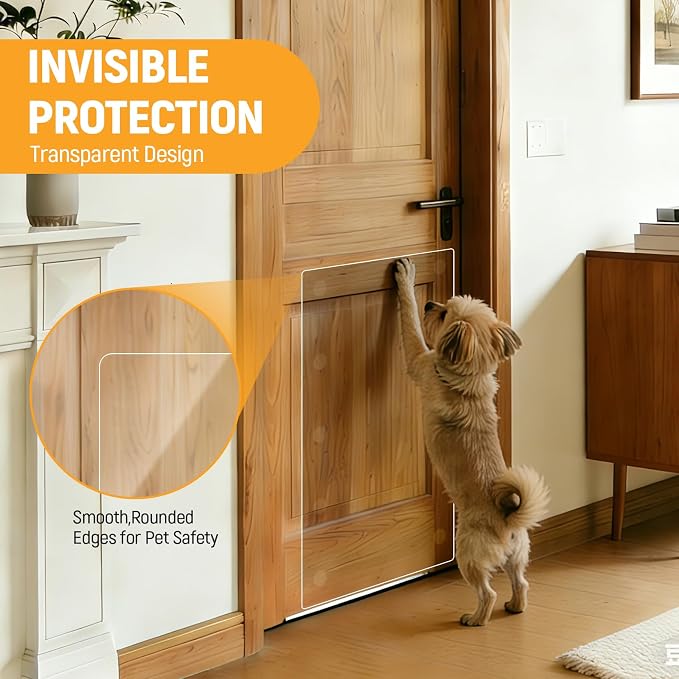 In hand Heavy Duty Door Scratch Protector for Dogs & Cats, 36" x 24" Extra Large Clear Door Guard, Thickened Anti-Scratch Shield with Strong Removable Adhesive Pads, No Residue & Safe for Doors - Image 6