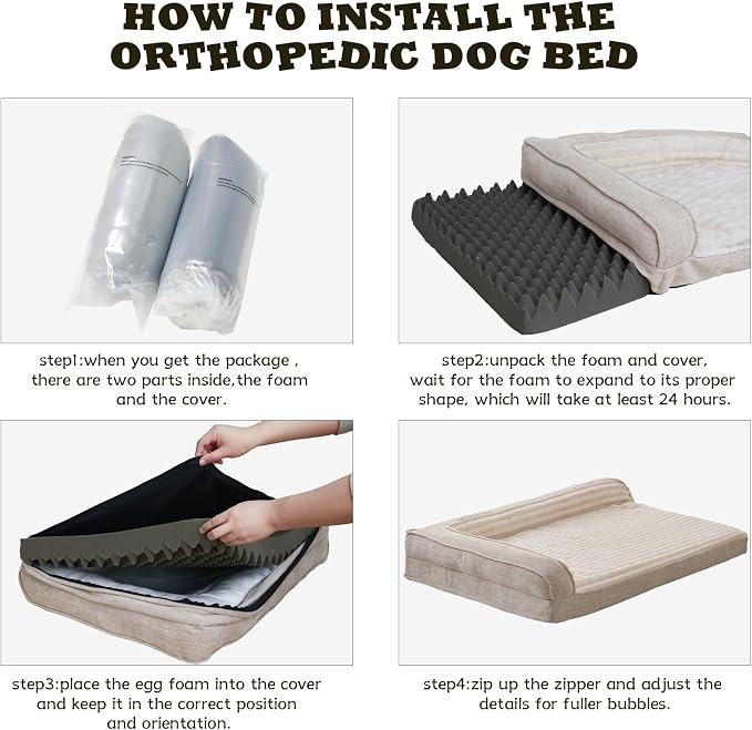 WINDRACING Orthopedic Dog Beds for Large Dogs, Waterproof Egg Foam Dog Sofa Bed with L Bolster Sides, Washable Large Pet Bed with Removable Cover & Non-Slip Bottom, 36 x 27 inch, Beige - Image 6
