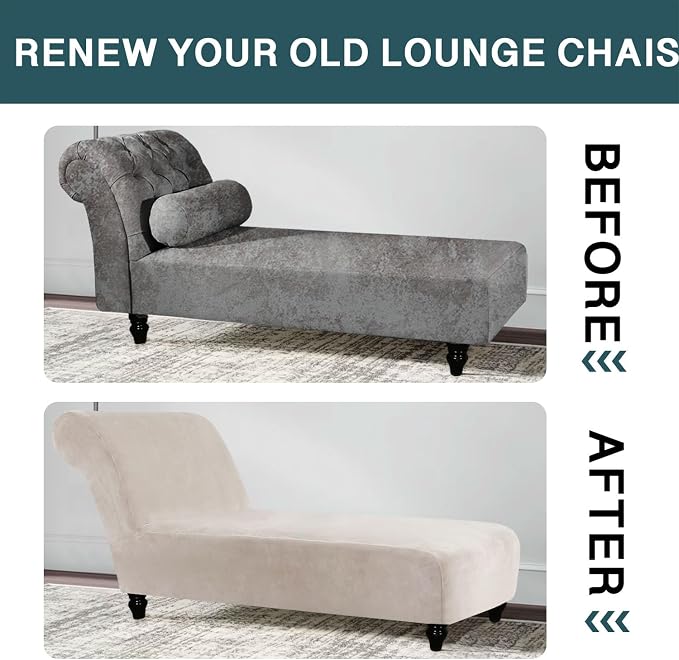 FantasDecor Chaise Lounge Velvet Luxury Covers for Living Room Indoor Stretch Slipcover for Chaise Lounge Ultra Soft Machine Washable, Ivory - Image 5