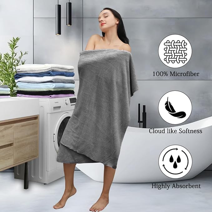 Hailea Gray Bath Towels Set 35x70 Inches - Luxury 600 GSM Oversized Bath Sheet Towel,Extra Large Microfiber - Quick Dry,Highly Absorbent,Super Soft Shower Towels Spa Hotel Bathroom Towel Set (4-Pack) - Image 3
