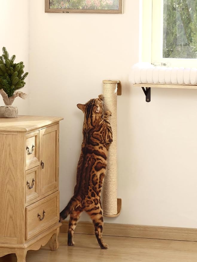 FUKUMARU Cat Wall Scratcher, 28" Kitten Scratching Post | Natural Sisal Pole, Wall Mounted Climbing Tree for Indoor Cats - Image 7