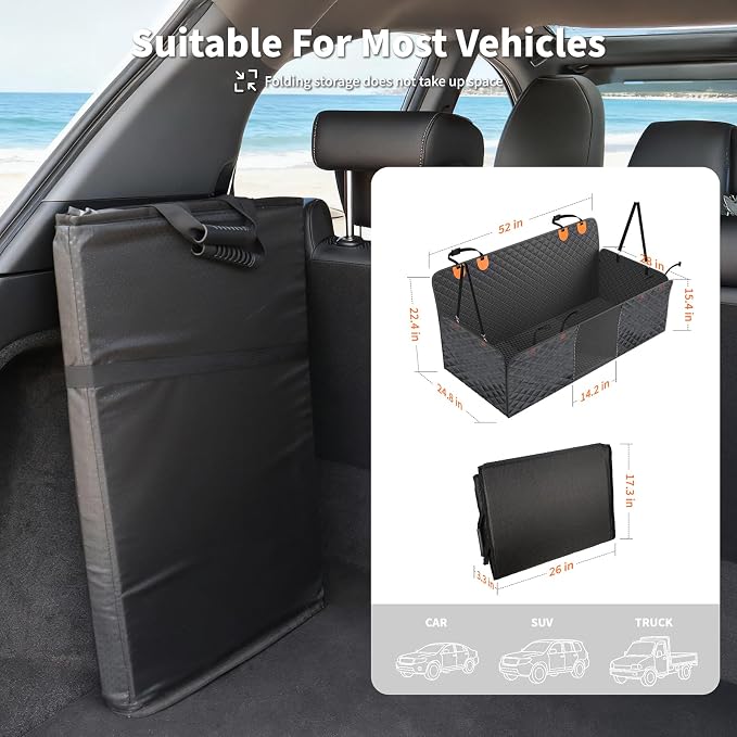 Pet Car Seat Cover, 400LBS Hard Bottom Back Seat Extender for Dogs | Waterproof Polyester, Anti-Slip Surface, 3 Removable Hard Plates, Side Storage Pockets, 4-Mode Convertible - Image 2