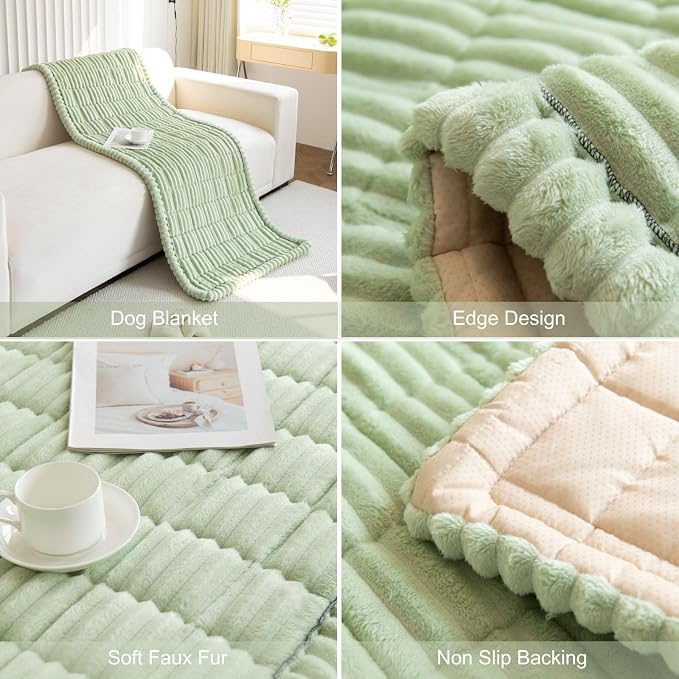 Faux Fur Plush Dog Couch Cover 3D Stripe Fuzzy Sofa Cover Non-Slip Fluffy Dog Bed Cover Pet Blanket Sofa Couch Furniture Protector for Puppy Large Dog Cat (Green,24"x24") - Image 7