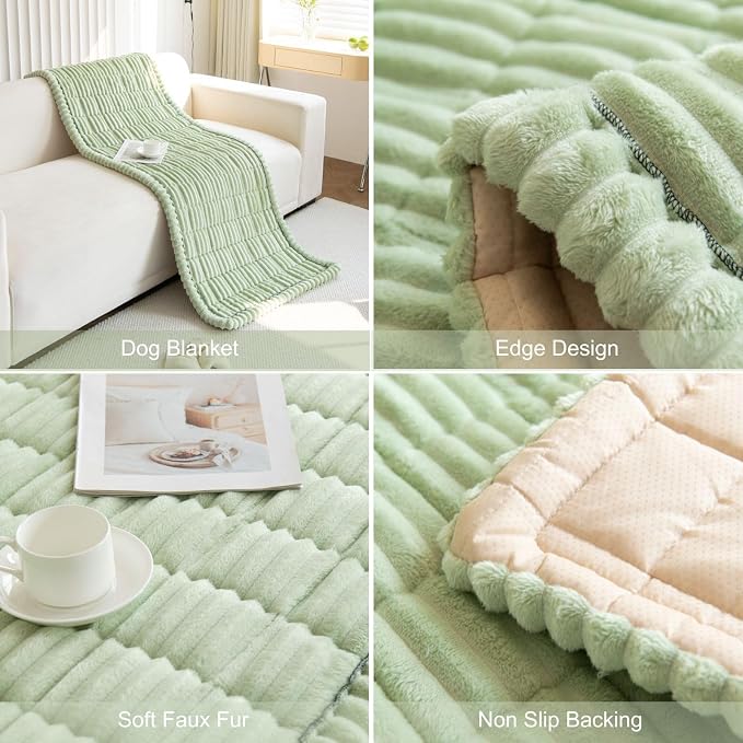 Faux Fur Plush Dog Couch Cover 3D Stripe Fuzzy Sofa Cover Non-Slip Fluffy Dog Bed Cover Pet Blanket Sofa Couch Furniture Protector for Puppy Large Dog Cat (Green,28"x28") - Image 7