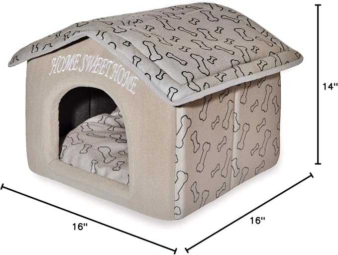 Best Pet Supplies Cat Bed for Indoor Cat, Domed Tent House with Removable Pillow, Covered Cat Cave for Small Dog, Puppies and All Breeds of Cats - Light Brown w/ Bones, 16 x 16 x H:14" - Image 10