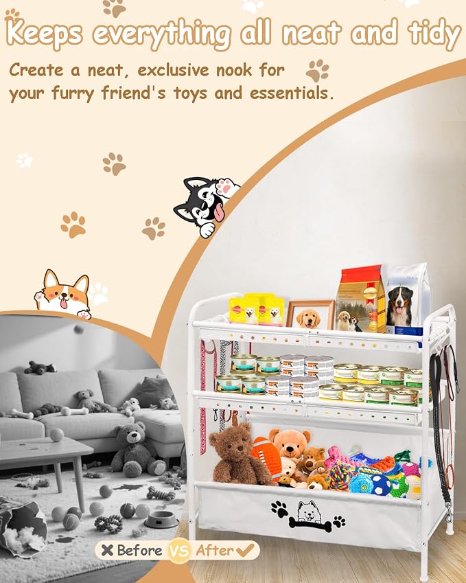 Large Dog Toy Basket, Dog Toy Bin with Storage Organizer, 3-Tier Pet Toy Box for Living Room, Toy Holder Chest for Pet Dog Cat, Multifunctional Chest Holder for Cat Dog Accessories - Image 6