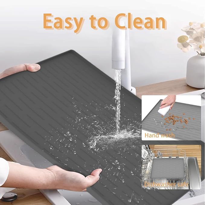 24" x 16" Dog Food Mat, Silicone Pet Mats for Food and Water, Nonslip Pet Feeding Mats for Floors, Dog Cat Bowl Mat with Raised Edges, Black - Image 6