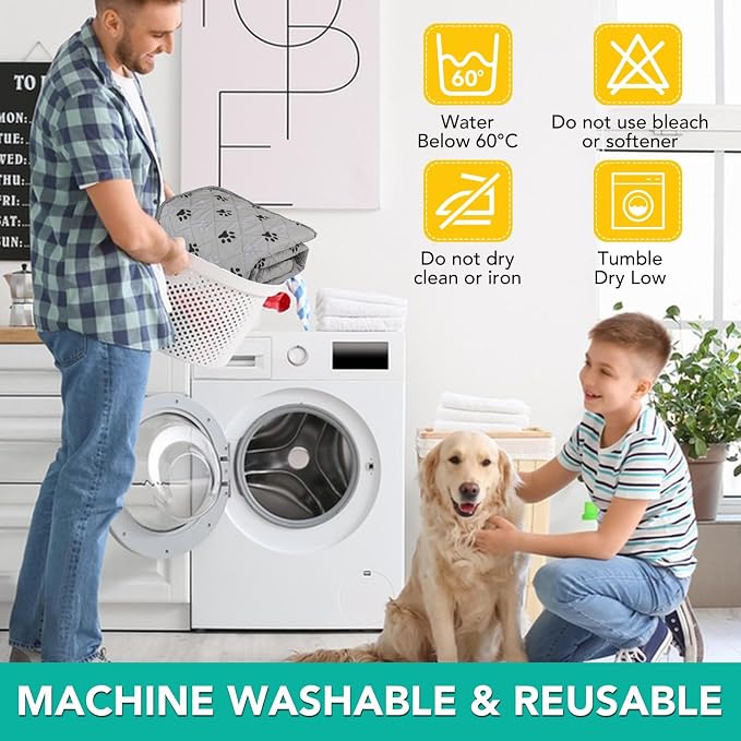 FUWERY Washable Pee Pads for Dogs ,34"X36", Thick Heavy Absorbency Reusable, Prevent Leakage, Non-Slip Pee Pads for Puppy Playpen,Potty Training, Grey, 2 Packs - Image 7