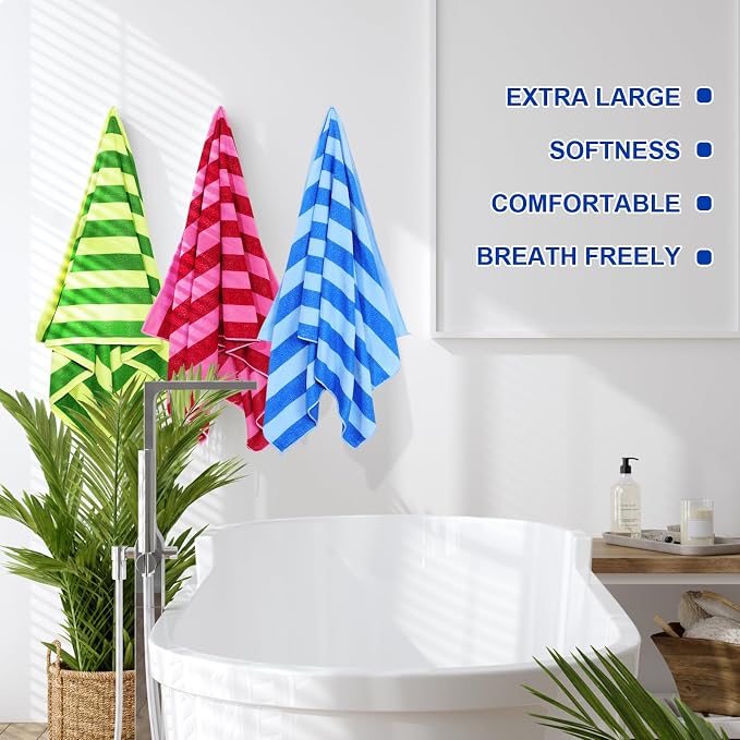 EBOOT 10 Pack Oversized Beach Towel Set Extra Large Pool Towels Microfiber Quick Dry Swim Blanket for Adult Women Men Face Hand Body Bath Travel Pool(Mixed Color,36 x 72 Inch,Fresh Stripe) - Image 6