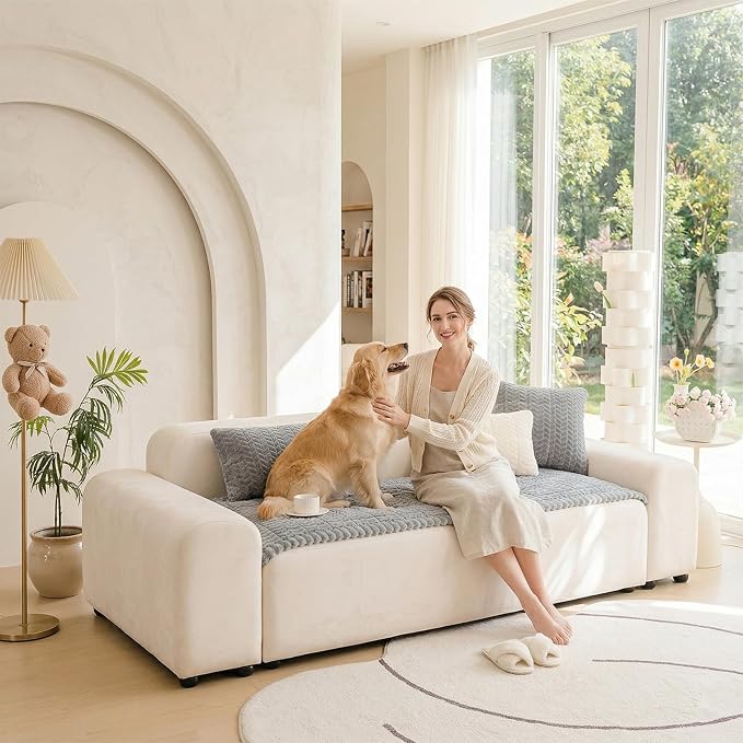KRFOONN Couch Cover for Dogs Washable Sofa Covers for 3 Cushion Non-Slip Fuzzy Couch Cushion Covers Sofa Slipcovers Furniture Protector with Elastic Straps for Dogs Pets Mat (Light Grey, 27.6" x 59") - Image 2