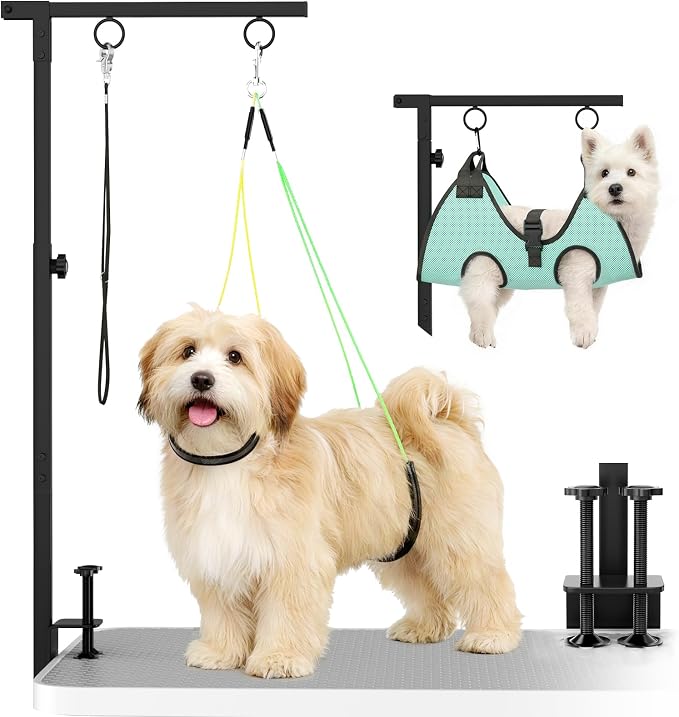 Dog Grooming Table Arm, 31.5"-43.3" Adjustable Pet Stand with Hammock & Clips – 3-in-1 Grooming Kit for Nail Trimming, Haircut & Drying, Home Supplies for Small Dogs by Unknown