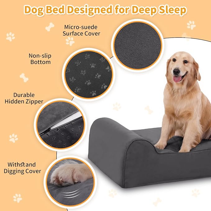 Rainmr Orthopedic Dog Beds for Large Dogs, 7" Memory Foam Dog Beds with Waterproof Liner, Durable Microsuede Cover, Removable and Washable, Nonskid Bottom, 60"x48"x7" XXL Grey - Image 3