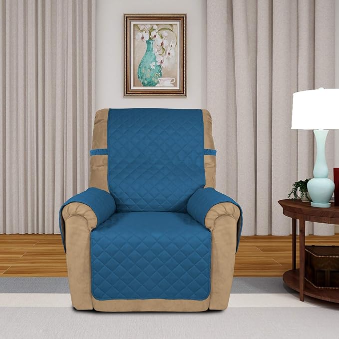 PureFit Reversible Recliner Chair Covers Couch Covers for Dogs, 19 in | Peacock Blue/Beige, Water Resistant Couch Protector, Washable Pet Couch Cover with Non Slip and Elastic Straps For Kids - Image 2