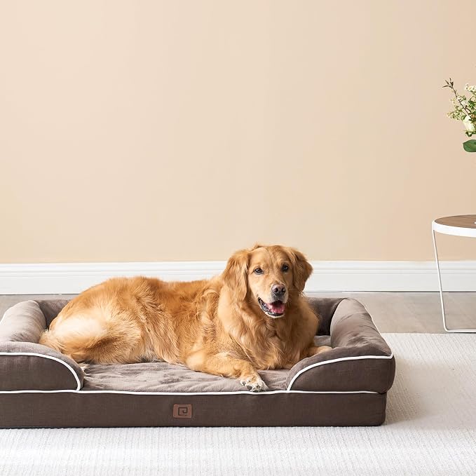 EHEYCIGA Orthopedic Dog Bed Medium Size Dog, Waterproof Washable Pet Beds | Non-Slip Bottom and Egg-Crate Memory Foam Dog Couch Bed with Washable Removable Cover, Brown - Image 8