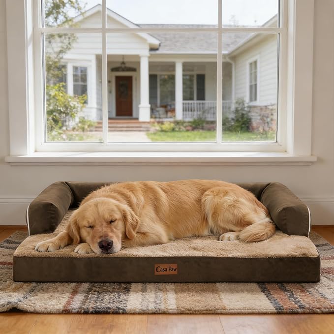 Orthopedic Washable Dog Bed for Extra Large Dogs, 48x30in, Brown | Orthopedic Foam Eases Joint Pressure, Bolsters Supports Head And Neck, Washable Pet Beds, Removable Cover, Non-Slip Bottom - Image 10