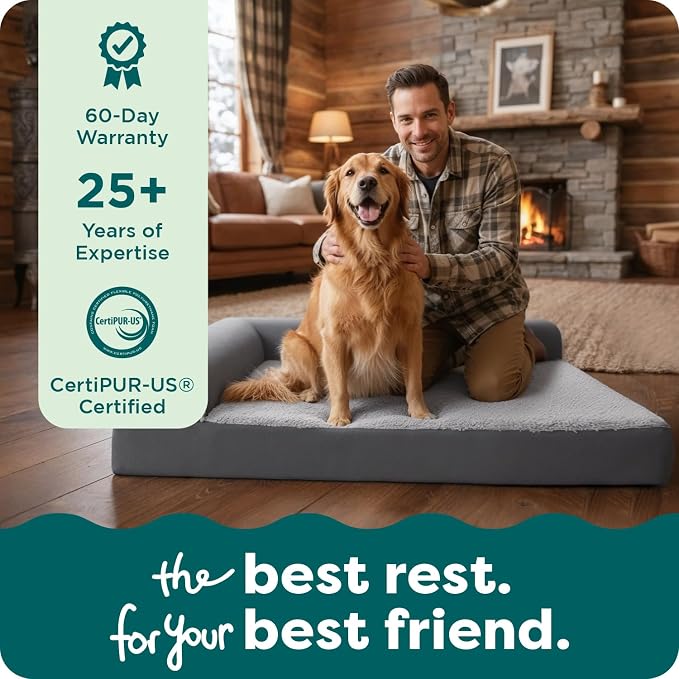 Furhaven Orthopedic Dog Bed for Large Dogs w/ Removable Bolsters & Washable Cover, For Dogs Up to 95 lbs - Two-Tone Plush Faux Fur & Suede L Shaped Chaise - Stone Gray, Jumbo/XL - Image 9