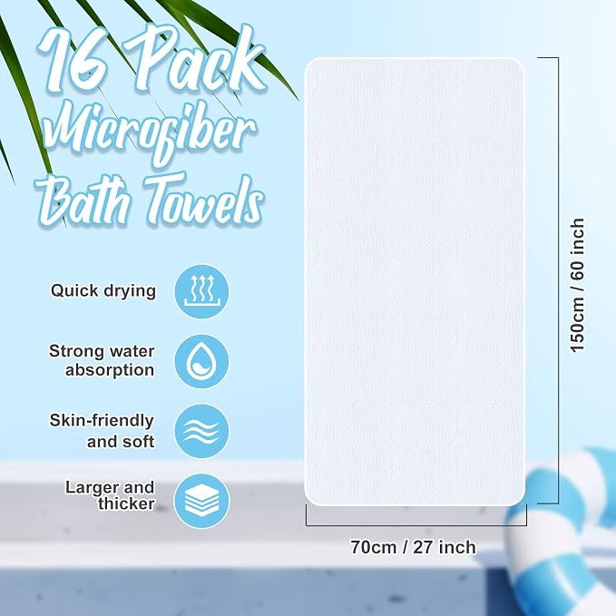 SmoothNovelty 16 Pack Microfiber Bath Towels Bulk 27'' x 60'' Oversized Size Bath Towel Highly Absorbent Extra Large Soft Drying for Beach Shower Summer Salon Sport Gym Party (Lattice,White) - Image 2