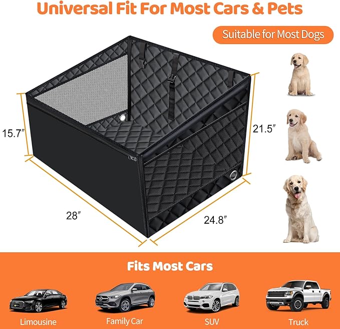URPOWER Hard Bottom Dog Car Seat for Back Seat, Waterproof Hammock | Passenger-Friendly, Child Seat Compatible, 3-Sided Hard Boards, 200 lbs Support, 40% More Space, Waterproof, Mesh Window - Image 6