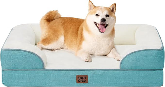 EHEYCIGA Orthopedic Dog Beds Large Sized Dog, Waterproof Washable Pet Bed | Non-Slip Bottom and Egg-Crate Memory Foam XL Dog Couch Bed with Washable Removable Cover, Turquoise Blue by EHEYCIGA