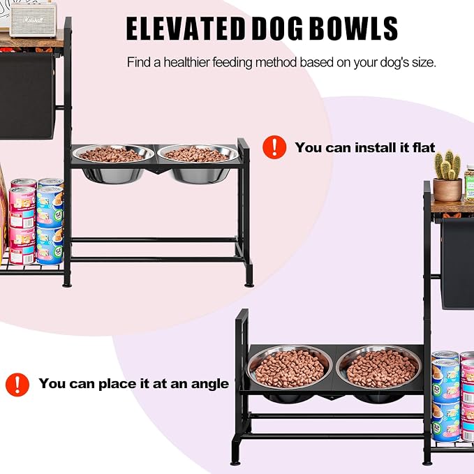 INGIORDAR Elevated Dog Bowls Stand Adjustable Raised Station Toy Bin Basket | Metal Pet Food Feeder Dish Station Non-Slip Dog Bowl Stand Stainless Steel Food Water Bowl for Medium Large Small Dogs - Image 6
