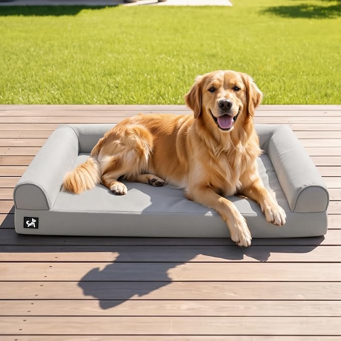 Sytopia 42in Dog Beds for Large Sized Dogs,XL Orthopedic Pet Bed with Removable Washable Cover, Waterproof Egg Crate Foam, Non-Slip Bottom, Supports up to 100+ lbs for Old Pet, Light Gray by Sytopia