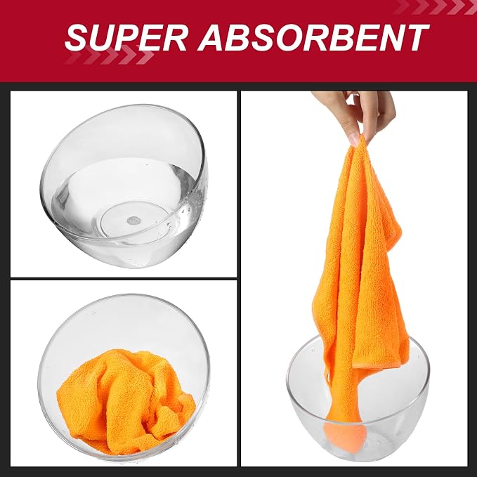200 Pcs Microfiber Cleaning Cloth 16x16 Inch Microfiber Towels for Car Ultra Absorbent Cleaning Rags Reusable Lint Free Streak Free Detailing Towel for Car Washing Drying Dusting (Orange) - Image 3