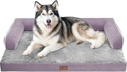 MEKIY Orthopedic Waterproof Dog Bed with Bolster for Extra Large Size Dogs | Pillow Support for Neck Relief, Egg Crate Foam, Waterproof Liner, Anti-Slip Bottom, Removable Bolster Cover, 48 x 33 Inch by Mekiy
