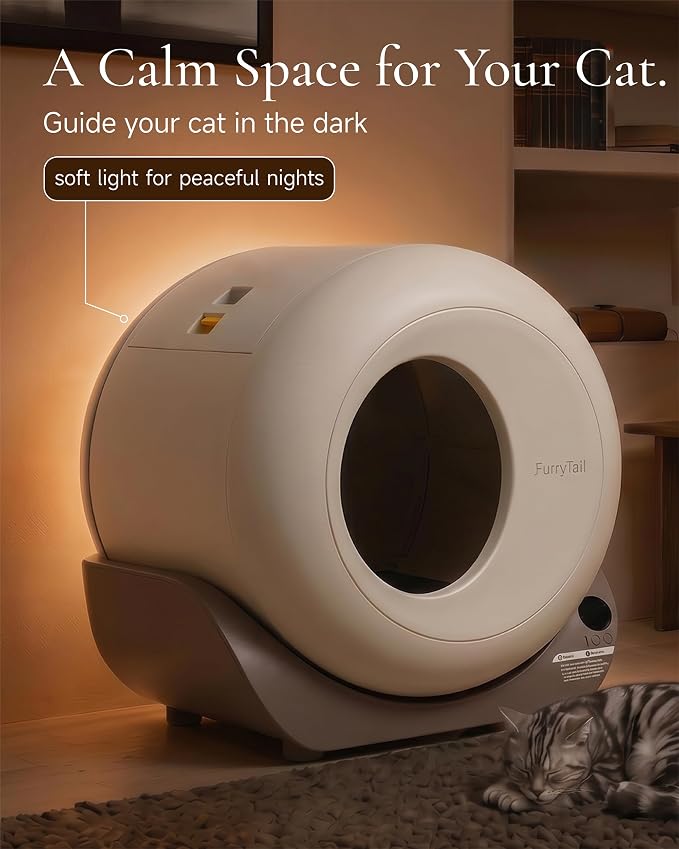 Furrytail Automatic Litter Box Self Cleaning, Kitty Litter Box, Smart Safety Sensors, Advanced Odor & Leak Control, Large Capacity for Multi Cat Homes, with App Control & 40 Trash Bags, Gray - Image 2