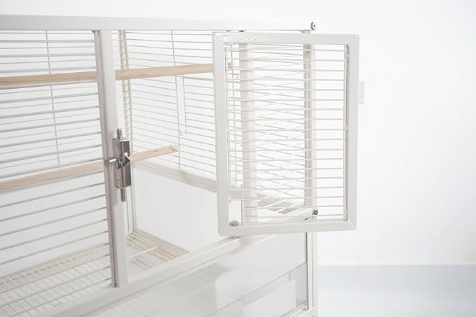 Stackable Breeding Bird Cage with Splash-Proof Baffle, Rolling Stand with Wheels, for Aviaries, Canaries, Cockatiels, Lovebirds, Finches, Budgies, Small Parrots, White. (3F) - Image 8