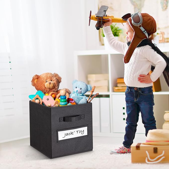 11 Inch Storage Cube,Storage bin,cube storage (Set of 10) Foldable Fabric Cube Storage Bins with 10 Labels Window Cards & a Pen,Baskets Containers for Shelves,Closet Organizers Box,Black - Image 5