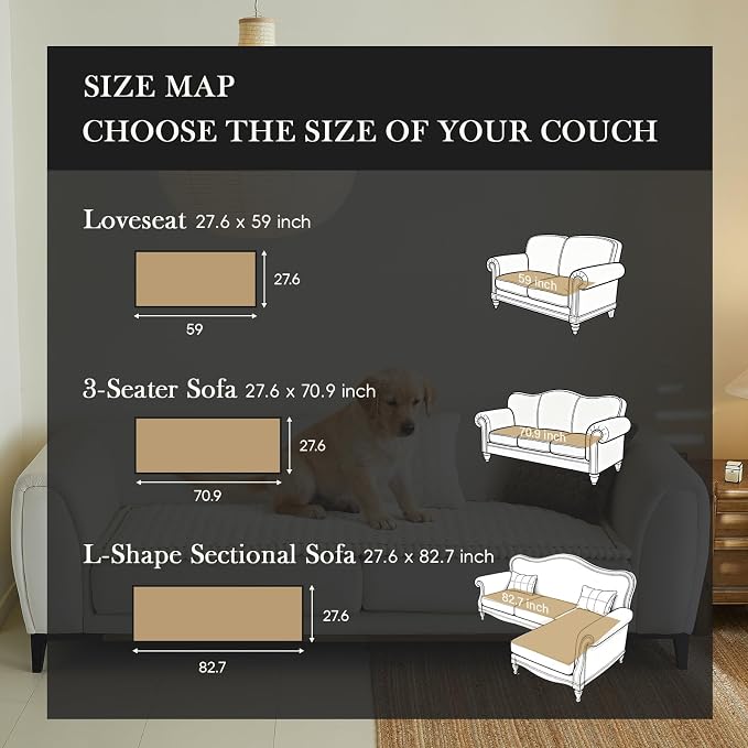 Circular Grid Couch Cover for Dogs Washable - Non Slip Thick Soft Pet Sofa Protector for 3 Cushion Couch Large Silicone Particles Furniture Mat for Cats Sectional Slipcovers - Image 2