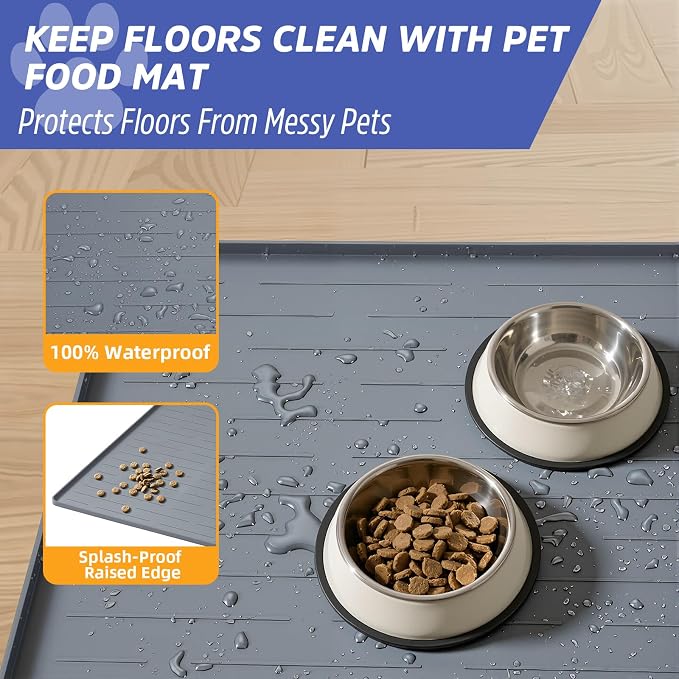Large Dog Mats for Food and Water, 40"x30" Waterproof Pet Food Mats for Floor Nonslip Silicone Bowl Mats with Raised Edges - Image 5