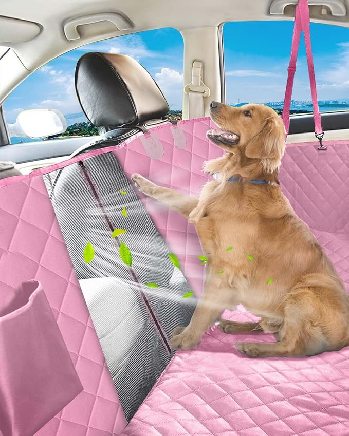 Dog Car Seat Cover, 600D Heavy Dute Car Seat Cover for Dogs Pets, 100% Waterproof Anti-Scratch Nonslip Dog Hammock for Cars, Seat Covers Protector with SeatBelt for Sedan SUV Truck Standard Pink - Image 7