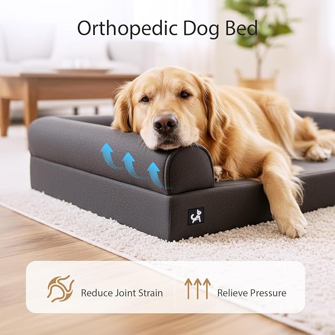 Sytopia 42in Dog Beds for Large Sized Dogs,XL Orthopedic Pet Bed with Removable Washable Cover, Waterproof Egg Crate Foam, Non-Slip Bottom, Supports up to 100+ lbs for Old Pet, Dark Gray - Image 4