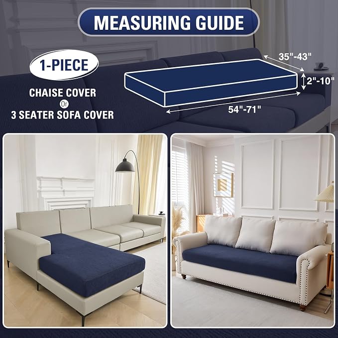 Couch Cushion Covers Chaise Couch Cover Stretch Sectional Sofa Slipcover Washable Wear-Resistant Furniture Protector(Navy,1 Piece for Chaise or Sofa 3-Seater) - Image 2