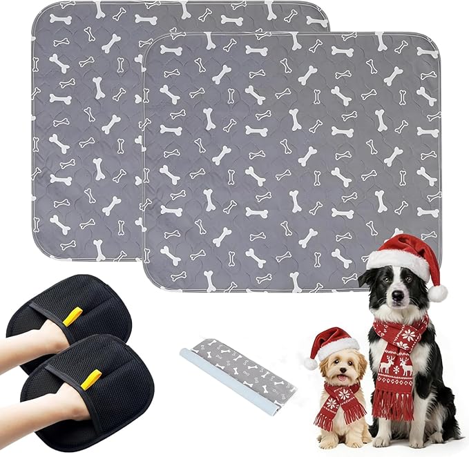 2PC Puppy Pee Pads with Pheromones, Washable Puppy Training Pads for Dogs Reusable Puppy Potty Pads for Dogs and Cats(with Pet Hair Removal Gloves) by WelcometothekovziorxBrand