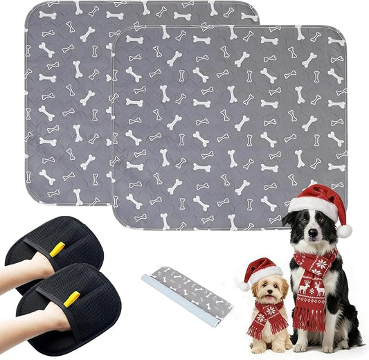 2PCS Puppy Pee Pads with Pheromones, Washable Puppy Training Pads for Dogs Reusable Puppy Potty Pads for Dogs and Cats(with Pet Hair Removal Gloves) by WelcometothekovziorxBrand