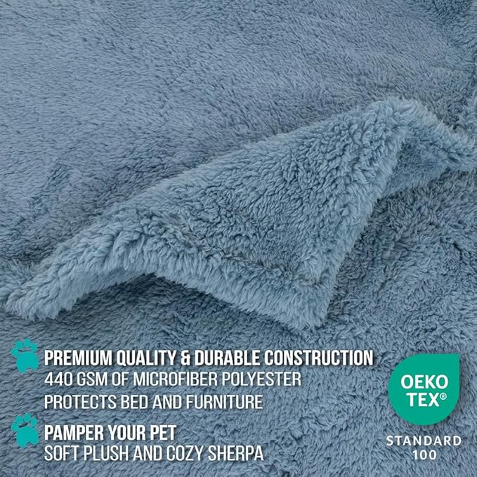 PetAmi Fluffy Waterproof Dog Blanket for Couch and Bed, Reversible Sherpa Pet Throw, Pee Proof Furniture Protector Sofa Cover, Washable Cat Blanket for Small Medium Dogs and Cats (Dusty Blue, 29x40) - Image 5