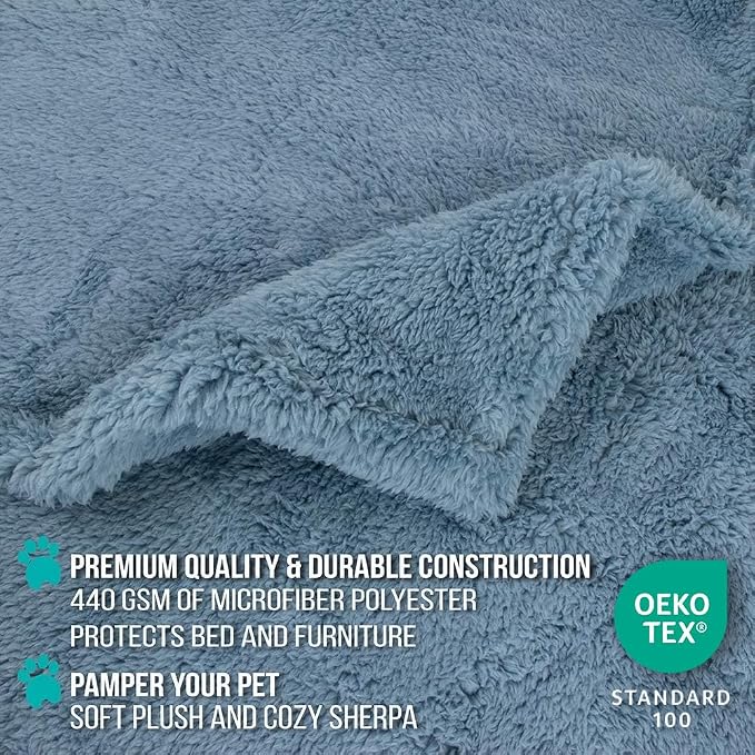 PetAmi Fluffy Waterproof Dog Blanket for Couch and Bed, Reversible Sherpa Pet Throw, Pee Proof Furniture Protector Sofa Cover, Washable Cat Blanket for Medium Large Dogs and Cats (Dusty Blue, 40x60) - Image 3