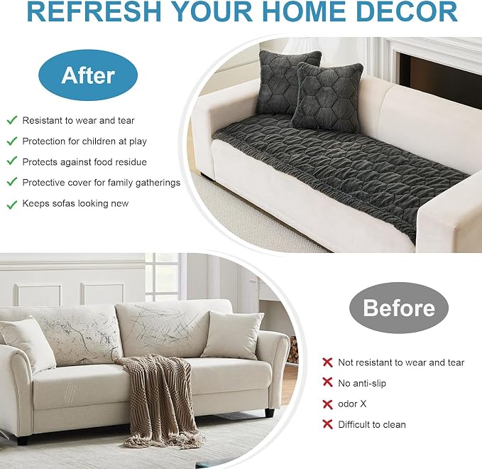 GKXLH Thick Sofa Cover Washable - Soft Flannel Universal Sofa Covers 2 3 4 Seater, Non-Slip Sofa Slipcovers, New Couch Covers Corner Sofa Cover Furniture Protector for Living Room (Dark Grey 70x180cm) - Image 4