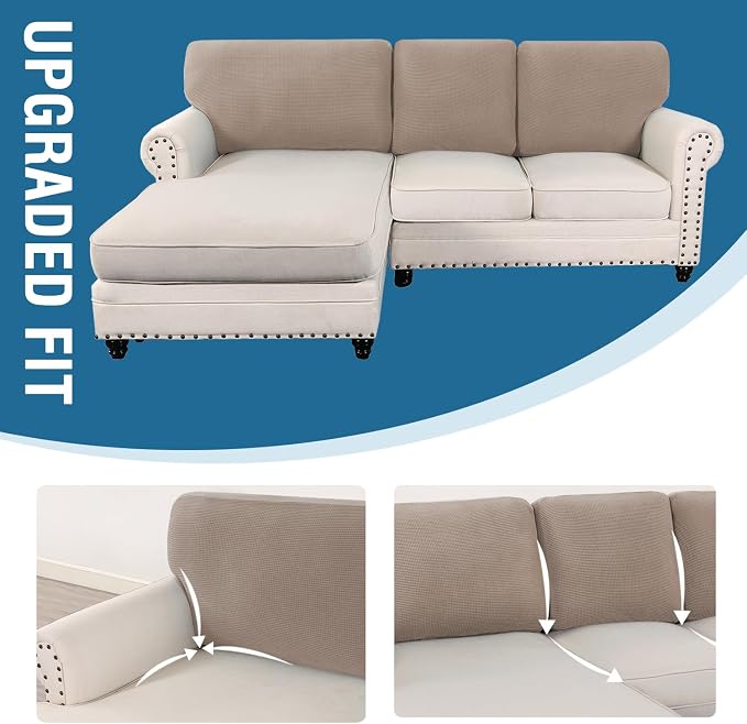 H.VERSAILTEX Backrest Cushion Covers Sectional Couch Back Cushion Covers for Sectional Sofa Set for Both Left/Right Couch (Back Only: 1 Chaise + 2 Sofa, Sand) - Image 7