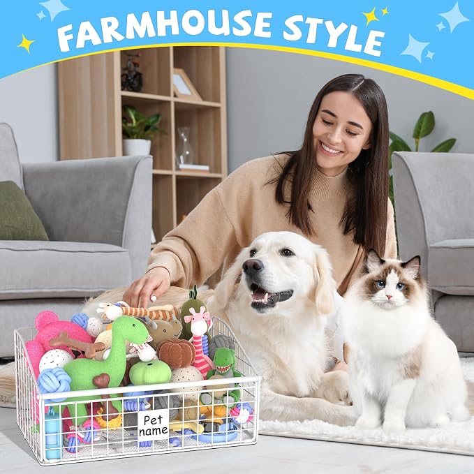 Kaiferty Indestructible Dog Toy basket, Medium Toy Box for Dogs,Pet Toy Bin Dog Metal Basket for Toys, Dog Toy Storage, Dog Storage Organizer,Dog Toy Box for Living Room Area (White) - Image 6