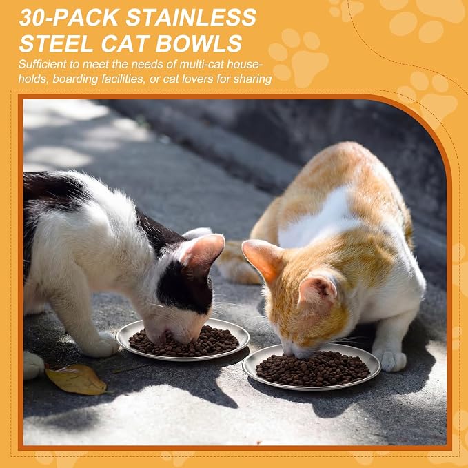 Unittype 30 Pcs Cat Bowls Bulk Stainless Steel 13 oz Kitten Bowls Non-Slip Silicone Bottom Cat Plates Pet Flat Dish Non Slip Bowl for Wet Dry Food - Image 4