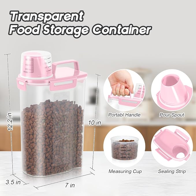 LEAWALK 8-12LBS Dog Food Storage Container, Upgraded Large Nozzle BPA-free, Plastic Pet Food Storage Containers With 4 Sealed Clasps, 1 Measuring Cup and Handle, Easy to Clean and Carry - Image 3