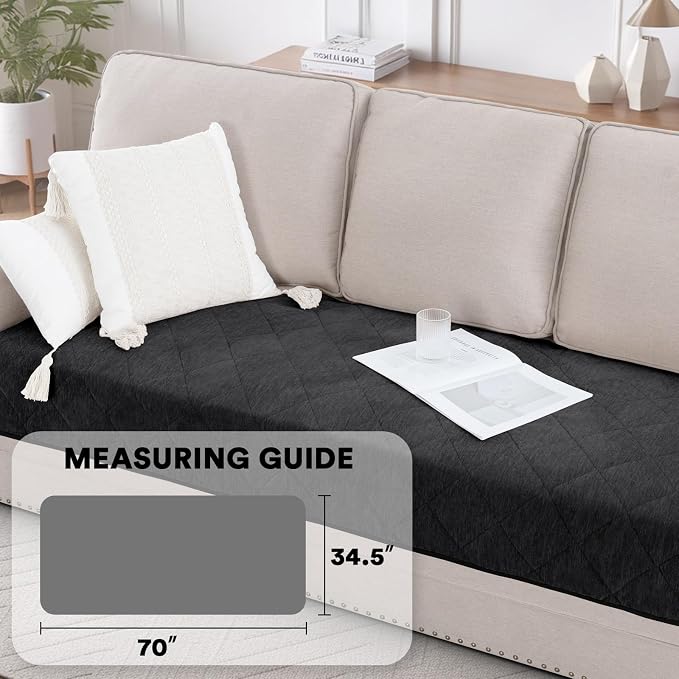Couch Covers for Dogs Chenille Sofa Covers for 3 Cushion Washable Quilted Checkered Fuzzy Pet Couch Cover Soft Couch Protector Non-Slip Sofa Pads for Puppy Cat Kids(34.5" x 70",Grey) - Image 3