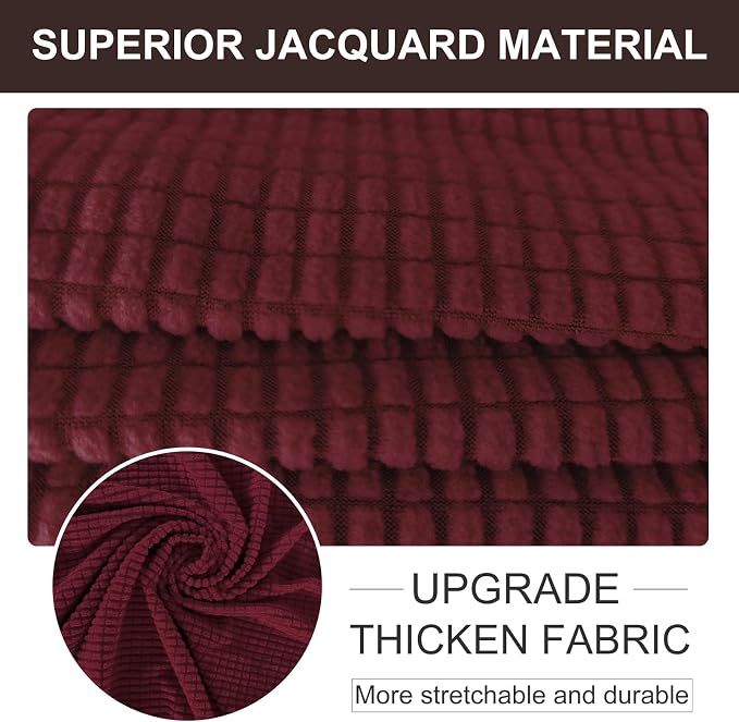 U-NICE HOME Oversized Stretch Couch Cover Slipcover, Burgundy | 3 Cushion Sofa, 1-Piece Sofa cover, Washable, Pet friendly, Furniture protector, Polyester Spandex Jacquard fabric - Image 4